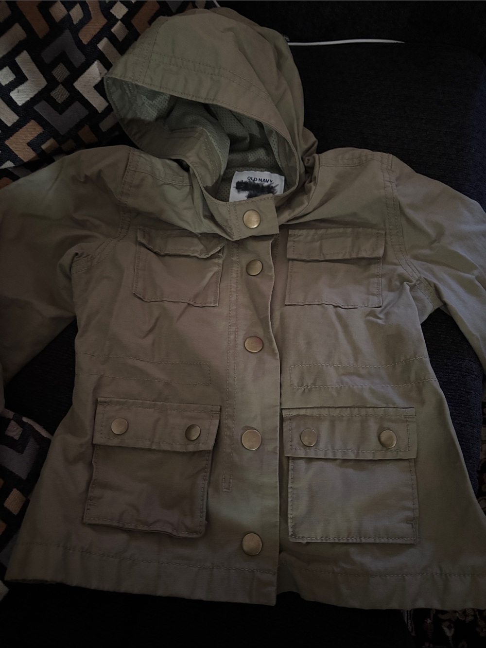 Girls old navy utility jacket hooded and with pockets olive green size S 6/7